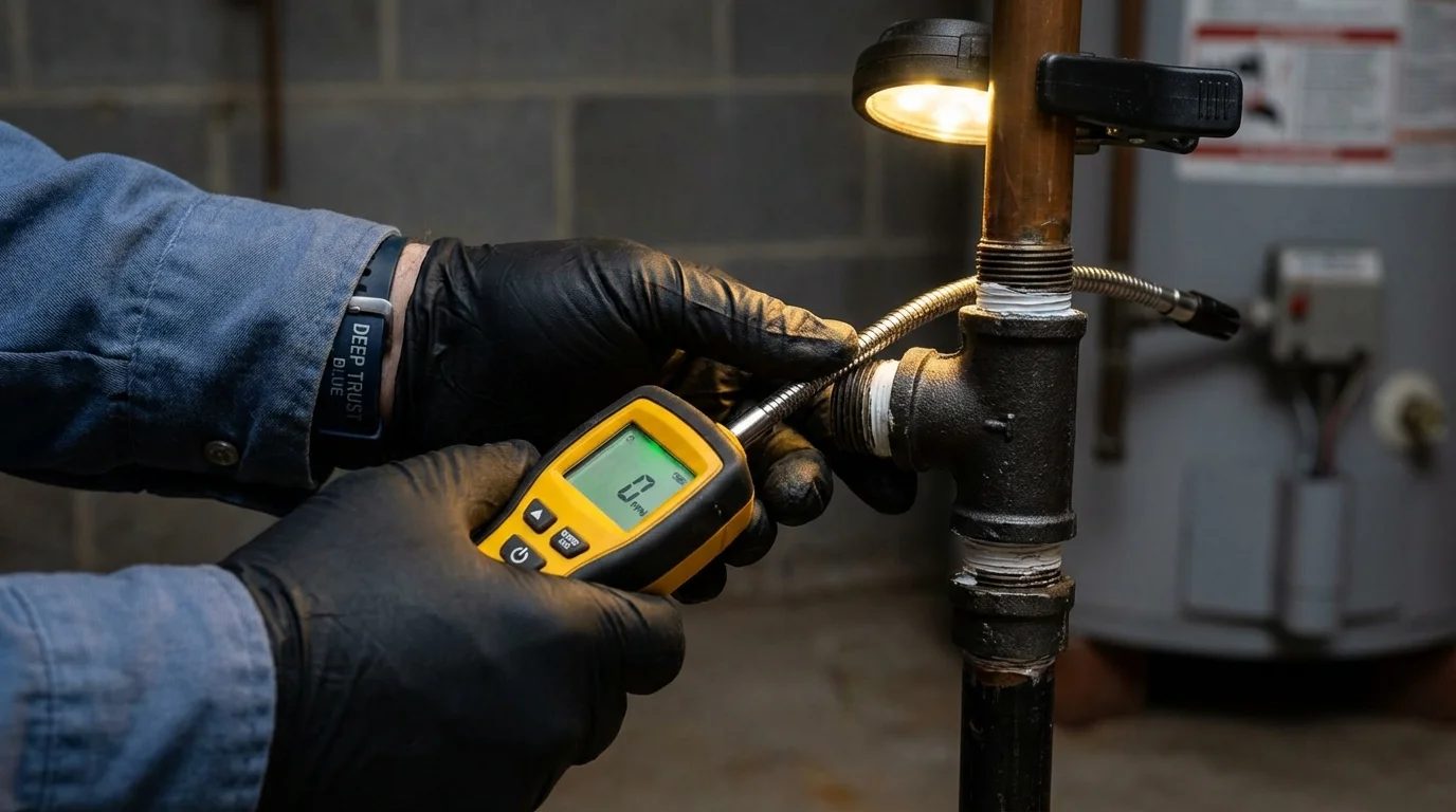 Gas leak detection with electronic sniffer by Johns Plumbing LLC in Massena