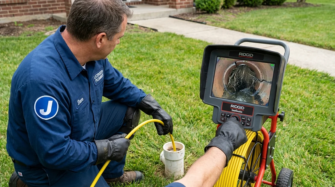 Sewer camera inspection being performed by Johns Plumbing LLC in Massena