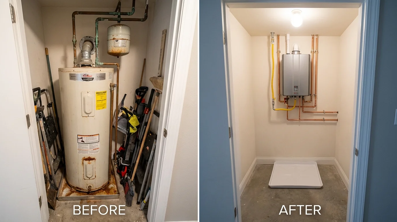 Tank water heater versus wall-mounted tankless unit comparison for Massena, NY homeowners